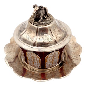 Colored Glass Candy Box with Silver Base and Lid For Sale