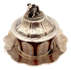 Colored Glass Candy Box with Silver Base and Lid