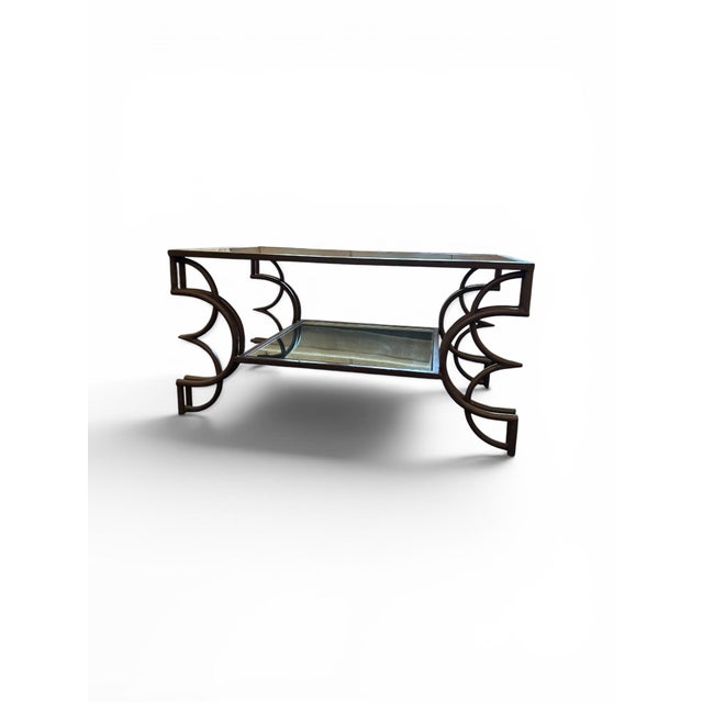 Copper Arteriors Home Double Tiered Iron and Mirrored Cocktail Table For Sale - Image 8 of 10