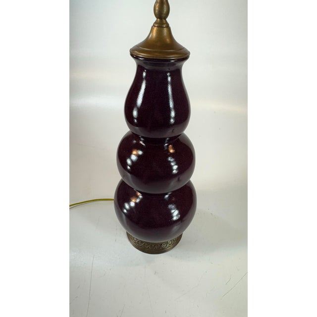 Late 20th Century Lamp Eggplant Color Castilian Ceramic & Bronze With Original Finial For Sale - Image 12 of 12