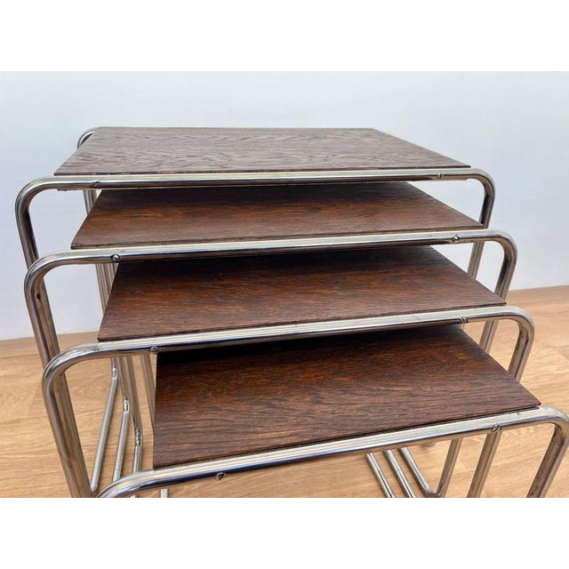 Bauhaus Bauhaus Chrome B9 Nesting Tables by Marcel Breuer for Thonet, 1930, Set of 4 For Sale - Image 3 of 9