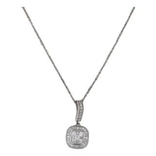0.36ctw Diamond Halo Pendant Necklace 14k White Gold 18" Cable Chain For Sale