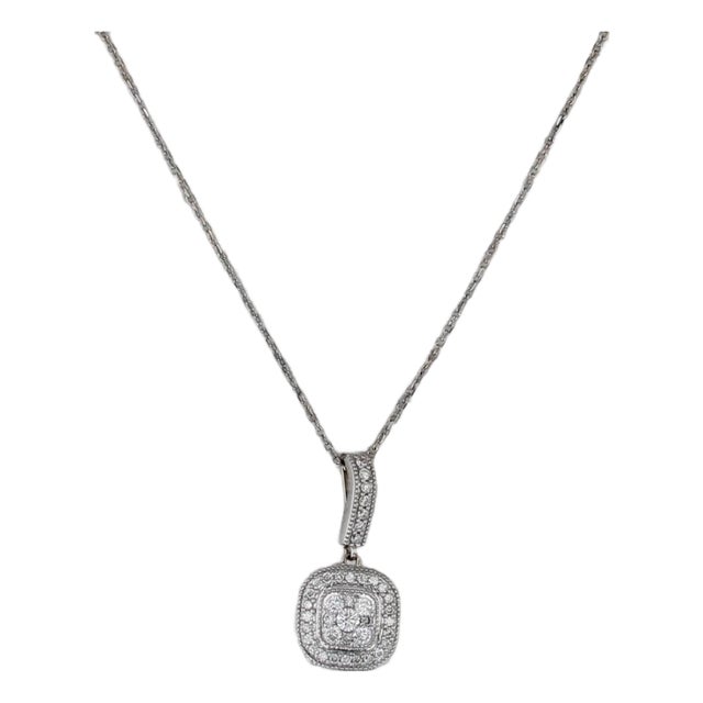 0.36ctw Diamond Halo Pendant Necklace 14k White Gold 18" Cable Chain For Sale