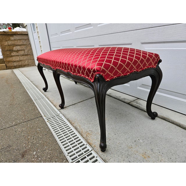 Wood Red and Gold Upholstered Bench For Sale - Image 7 of 14