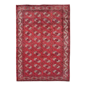 Mid 20th Century Hand-Knotted Vintage Turkomen Ersari Rug in Wool With Repeating Gul Design