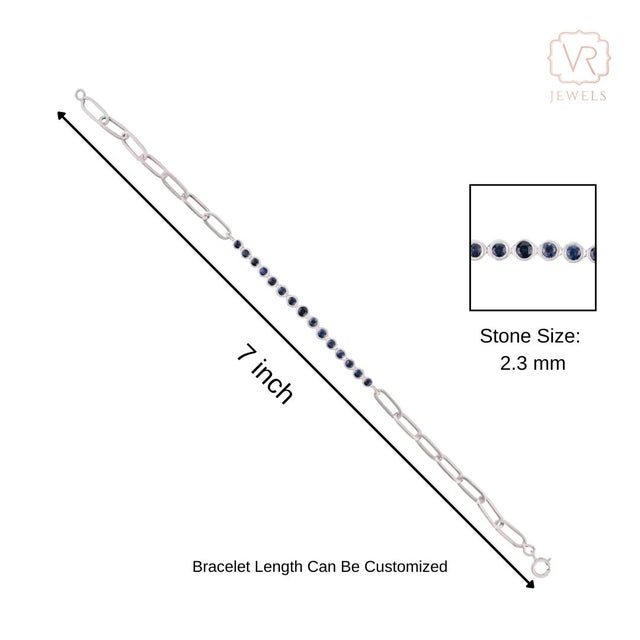 Ink Blue Vintage Bezel Set Sapphire Paperclip Chain Bracelet in 18k Solid Gold For Sale - Image 8 of 13