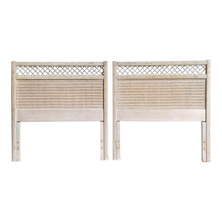 Boho Chic Wicker and Rattan Twin Headboards by Henry Link - a Pair For Sale