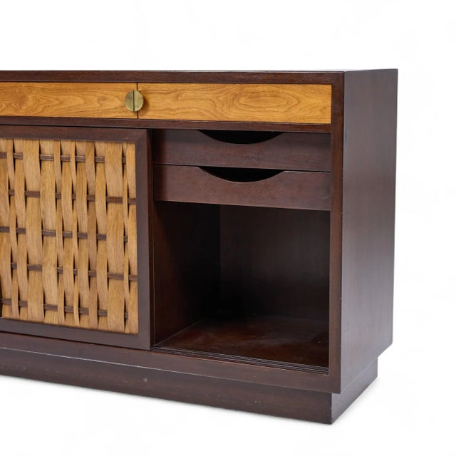 Edward Wormley for Dunbar Mid Century Basketweave Rosewood and Mahogany Credenza For Sale - Image 13 of 15
