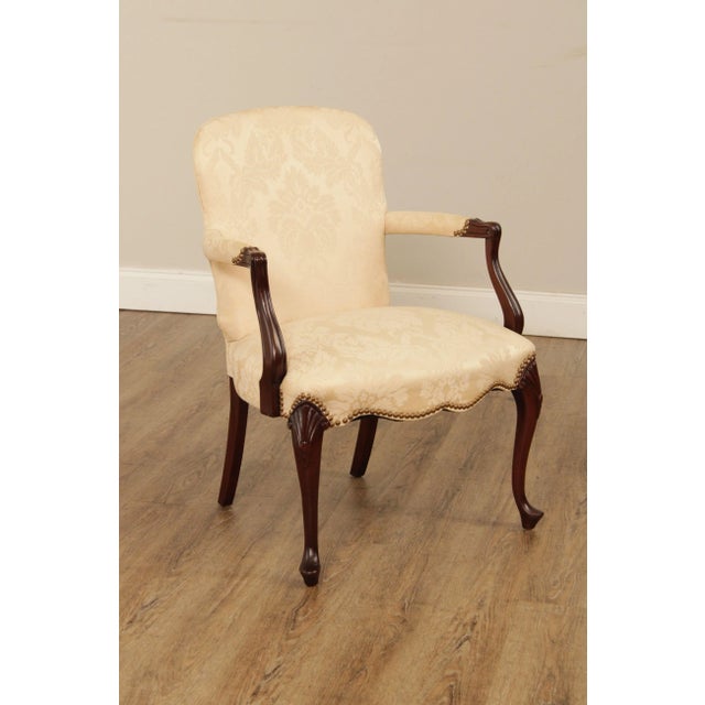 High Quality American Made Solid Mahogany Frame Armchair, Damask Upholstery
