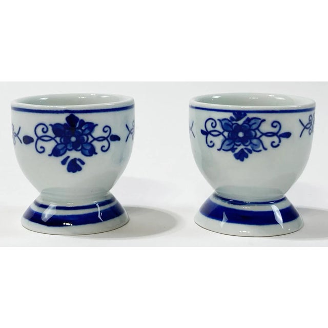Delft Vintage Delft Porcelain Egg Cup Pair For Sale - Image 4 of 5