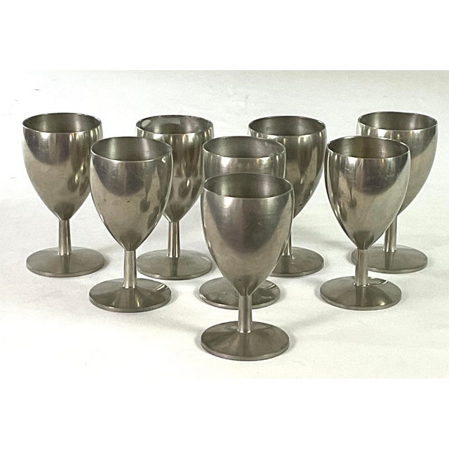 Dove Gray Mid 20th Century Metewa, Holland, Mid-Century Modern ,Real Pewter – 4 Ounce Wines - Set of Eight For Sale - Image 8 of 8