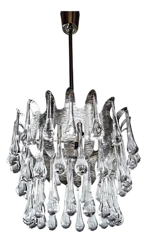 Original 1970s Palwa Palme Walter Silver Tear Drop Crystal Glass Light Fixture