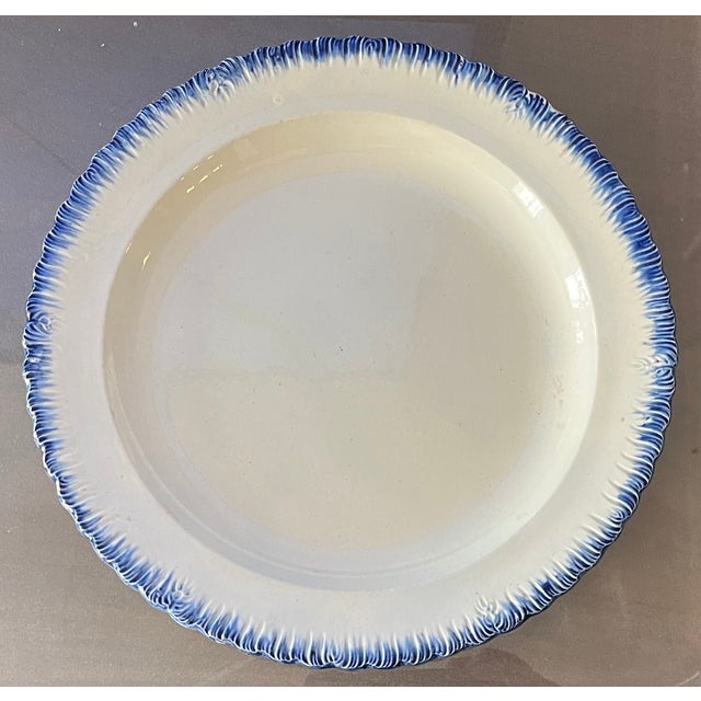 Antique Early 19th Century English Georgian Pearlware Creamware Blue Feather or Shell Edge Dinner Plates - Set of 5 For Sale - Image 13 of 16