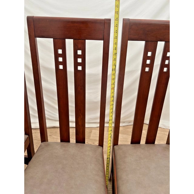 Wood Four Stickley Arts and Crafts Side Chairs Slat Back Leather Seats Solid Cherry For Sale - Image 7 of 14