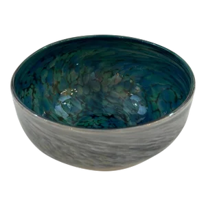 Green Blue and White Multi- Swirl Blown Art Glass Bowl