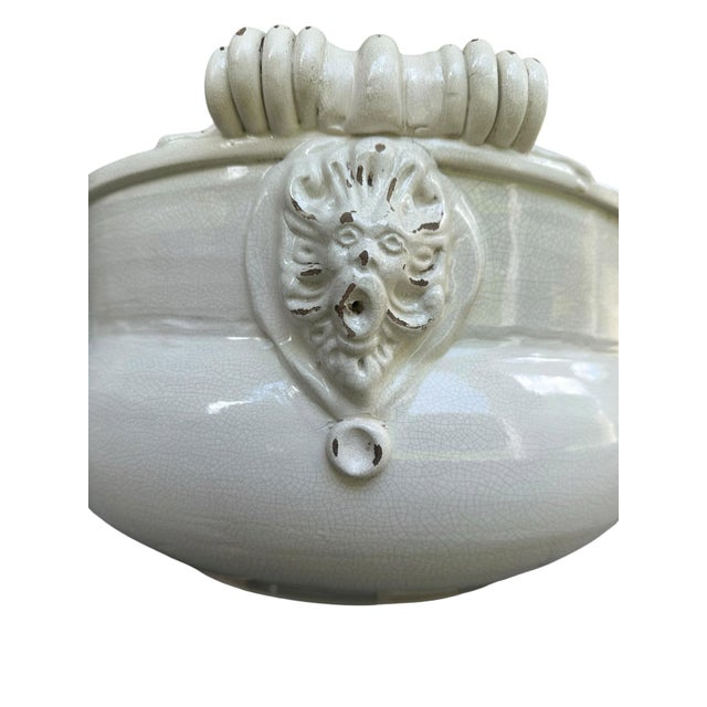 Vintage Italian Majolica Cachepot Planter by Torlivia & Todaro for Fortunata, Lion Mascaron Handles, Scrolled Ceramic Bowl For Sale - Image 4 of 6