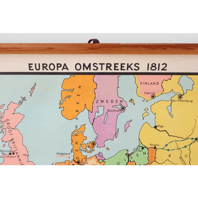 Mid-Century Modern Vintage Historical Wall Map of Europe 1812, Belgium, 1950s For Sale - Image 3 of 11