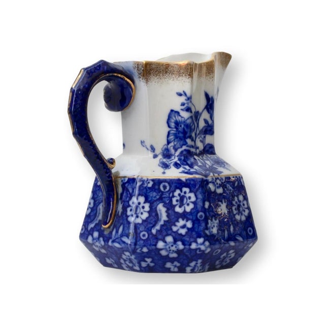 Victorian Antique English Flow Blue Pitcher For Sale - Image 3 of 6