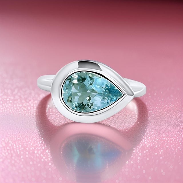 Natural Solitaire Aquamarine Ring 6.5 14k W Gold 1.60 TCW Certified For Sale - Image 4 of 12