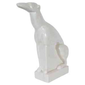 French Art Deco Craqueleur White Ceramic Greyhound Signed by Charles Lemanceau