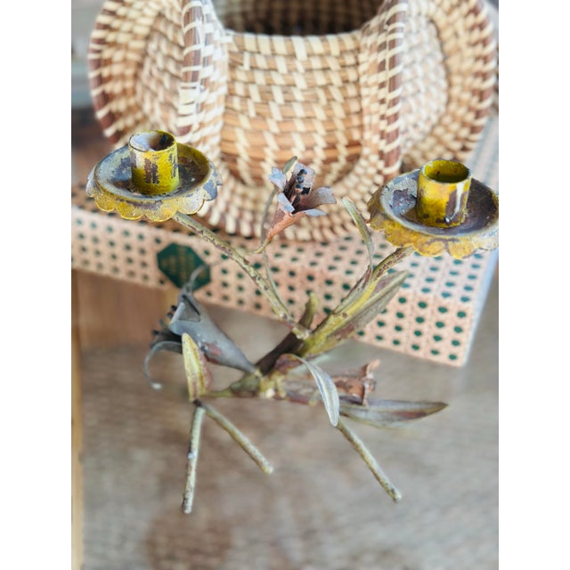 Shabby Chic Vintage Tole Candle Holder For Sale - Image 3 of 9