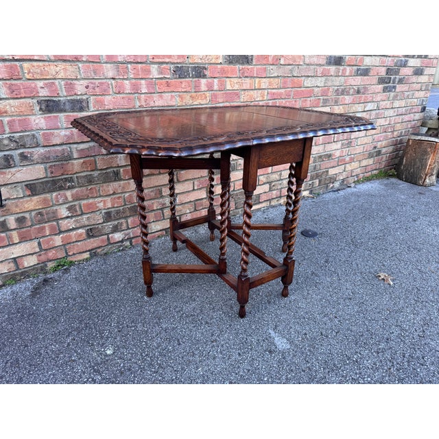 Antique English Carved Top Gateleg Table For Sale - Image 10 of 13