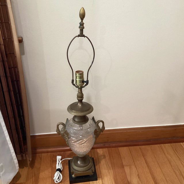 Mid 20th Century Neoclassical Cut Crystal Urn Bronze Swan Handles Lamps For Sale - Image 13 of 13