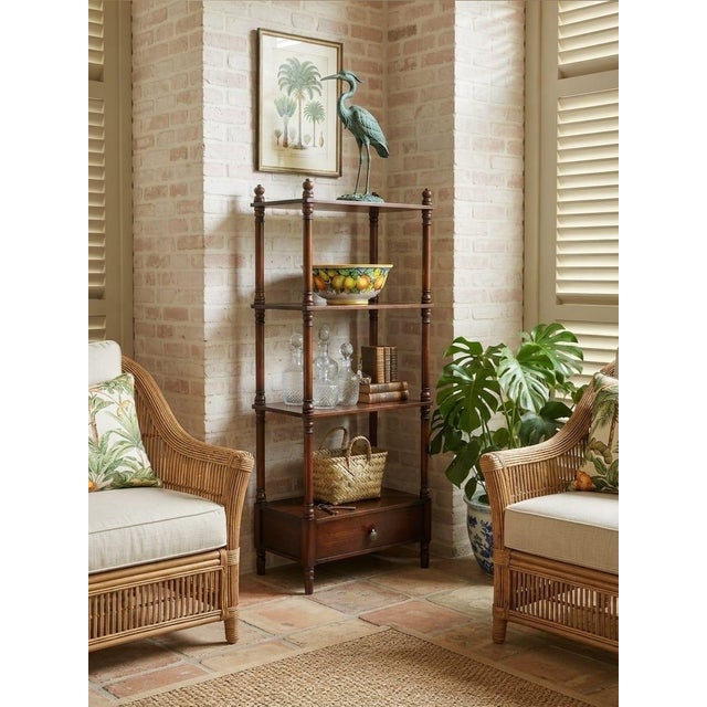 Vintage Four-Tier Turned-Wood Étagère Stand With Base Drawer For Sale - Image 9 of 12