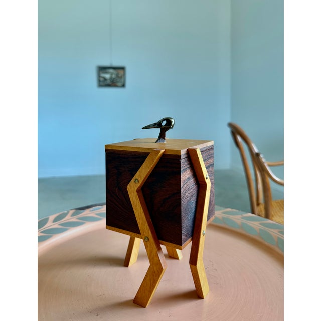 Folk Art Studio Craft Maple + Walnut + Bronze Skull Artist-Made Box Sculpture For Sale - Image 3 of 14