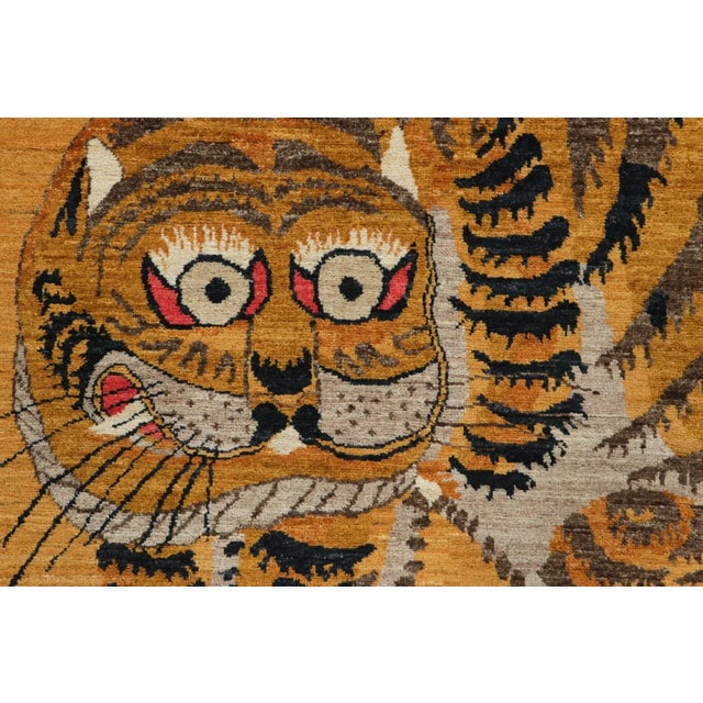 Traditional Rug & Kilim’s Contemporary Pictorial Rug, Tiger Design in Gold and Black For Sale - Image 3 of 8