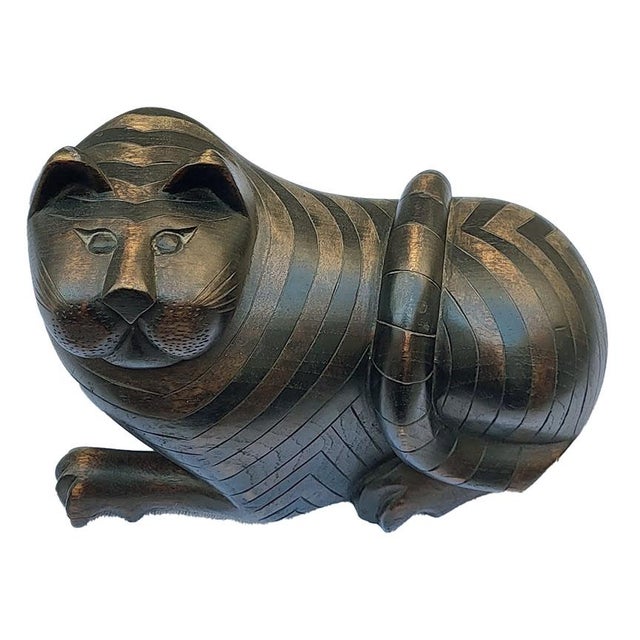 Vintage Carved Mahogany Cat With Secret Stash For Sale - Image 4 of 9
