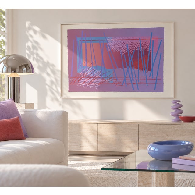 A beautiful serigraph titled "Complex", featuring purple and red gradients accented by squiggles and blue bars. This...