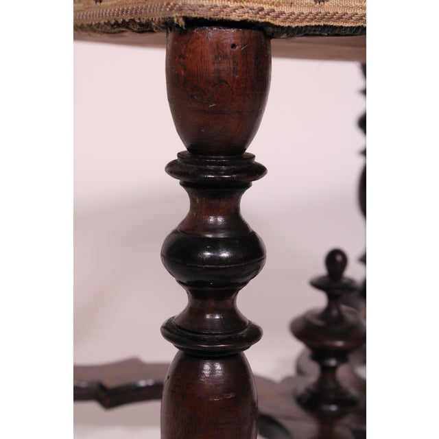 Brown Antique William and Mary Style Bench With Tapestry Upholstered Seat For Sale - Image 8 of 9