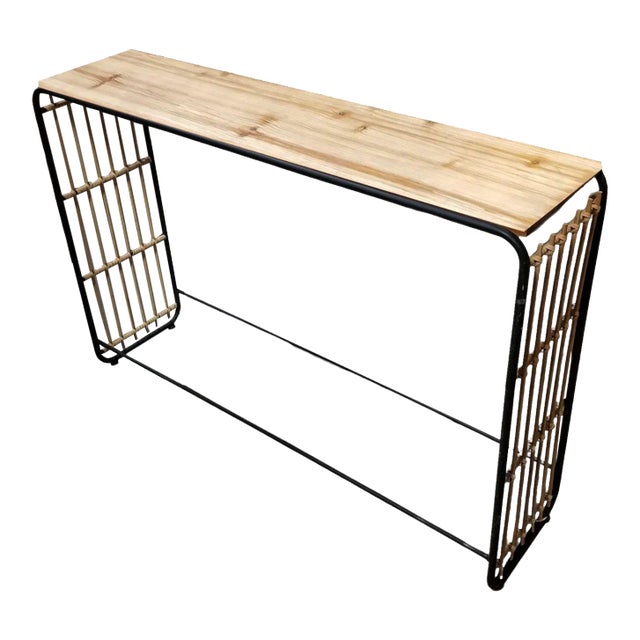 1950s Restored Blonde Wood and Reed Rattan Waterfall Console Table For Sale