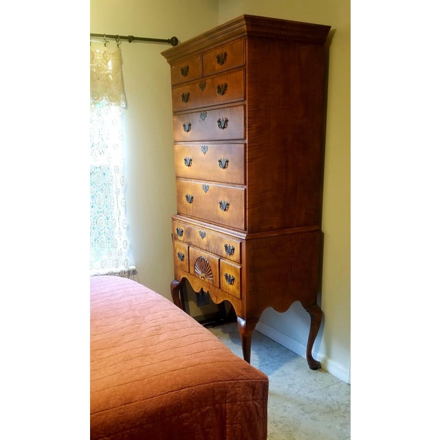 Wood Tiger Maple Queen Anne Style Highboy Chest by Joseph F. Bachut (2005) For Sale - Image 7 of 14