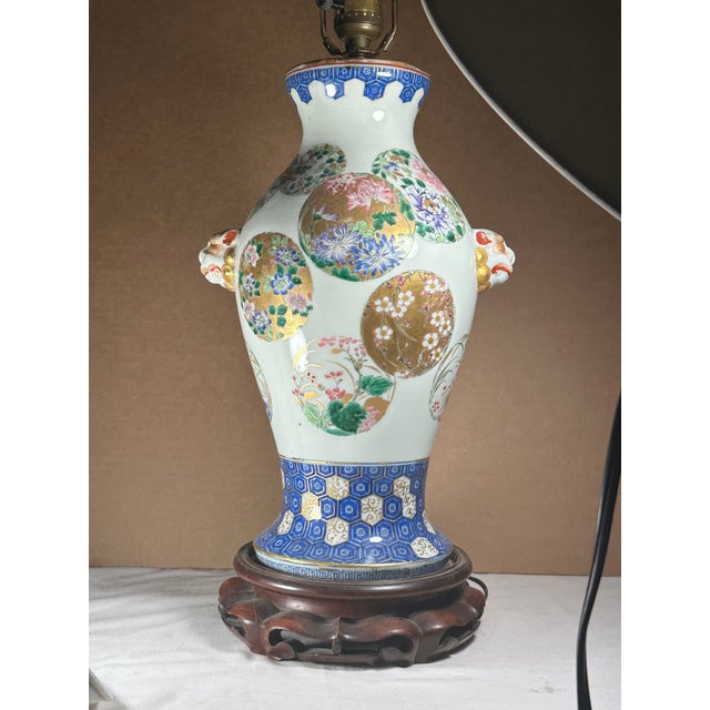 Japanese Antique Japanese Arita Hand Painted Porcelain Vase Baluster Lamp. For Sale - Image 3 of 17