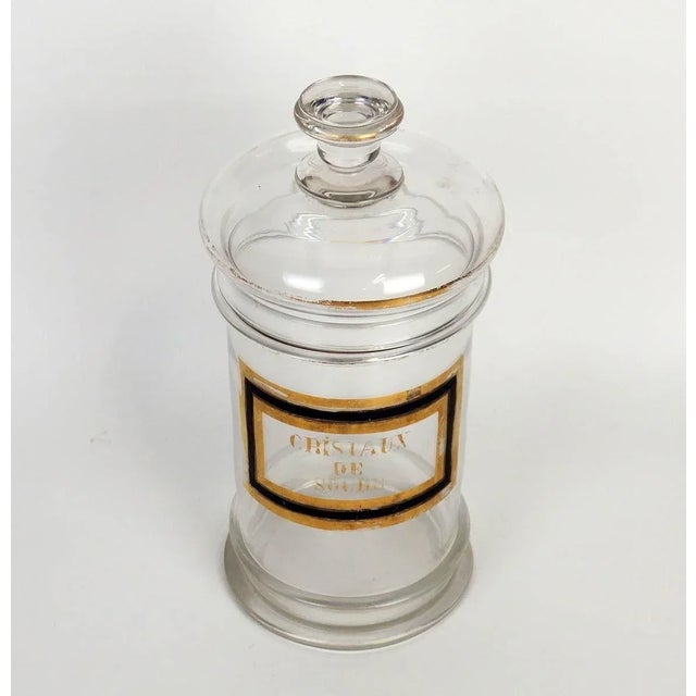 Glass Pharmacy Jar with Cristaux de Soda Inscription For Sale - Image 3 of 11