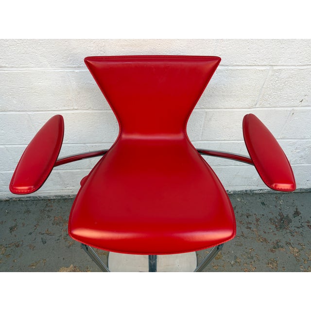 Pair of Contemporary Italian Chrome and Red Leather Barstools by Serico For Sale - Image 9 of 12
