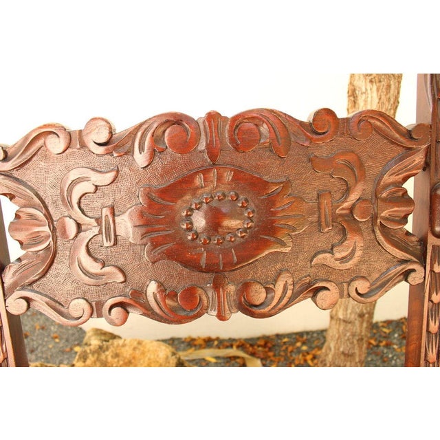 Brown Antique Italian Carved Walnut Upholstered Bench, C. Late 1800s For Sale - Image 8 of 11