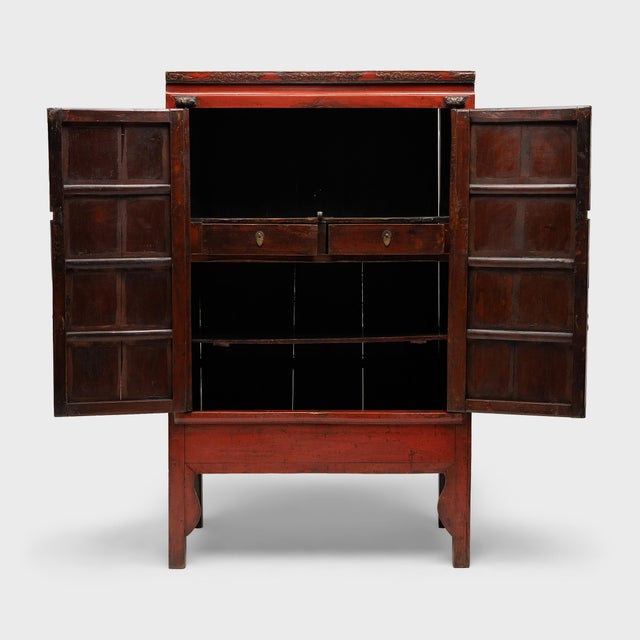 Chinese Chinese Red Lacquer Wedding Cabinet, C. 1850 For Sale - Image 3 of 5
