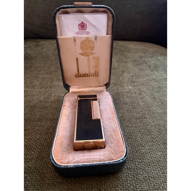 Rare Vintage Dunhill Gold Plated Black Lacquer Lighter Original Sky Case For Sale - Image 10 of 13