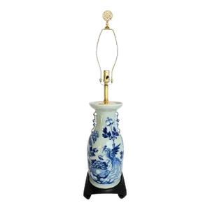 Antique 19th Century Chinese Celadon & Blue Table Lamp