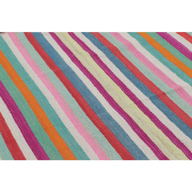 Rug & Kilim Vintage Peruvian Square Kilim, Vibrant Polychromatic Stripes - Rug & Kilim For Sale - Image 4 of 7