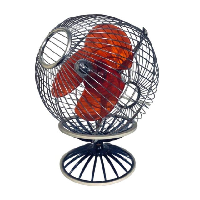 B-45 Fan with Chrome-Plated Steel Spherical Structures and Red Polycarbonate Blades from Hitachi, Japan, 1970s For Sale - Image 13 of 13