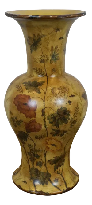 Late 20th Century Chinoiserie Painted Yellow Floral Porcelain Ceramic Flower Vase Mantel Urn
