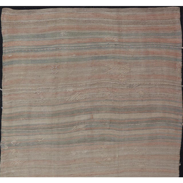 Textile Vintage Turkish Kilim Rug With Soft Pastel Stripes and Earthy Tones 4'11" X7'7" For Sale - Image 7 of 10