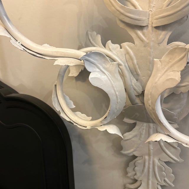 French Mediterranean Hollywood Regency Leaf Design Metal Wall Sconces a Pair Electrified For Sale - Image 9 of 12