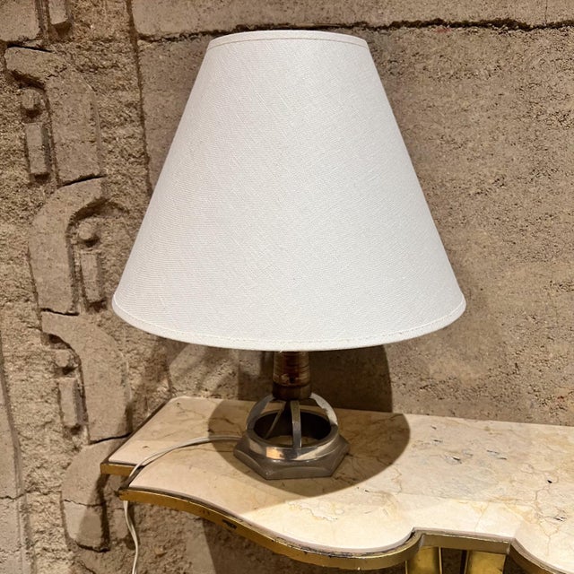 Metal 1980s Small Aluminum Table Lamp Geometric Form For Sale - Image 7 of 8