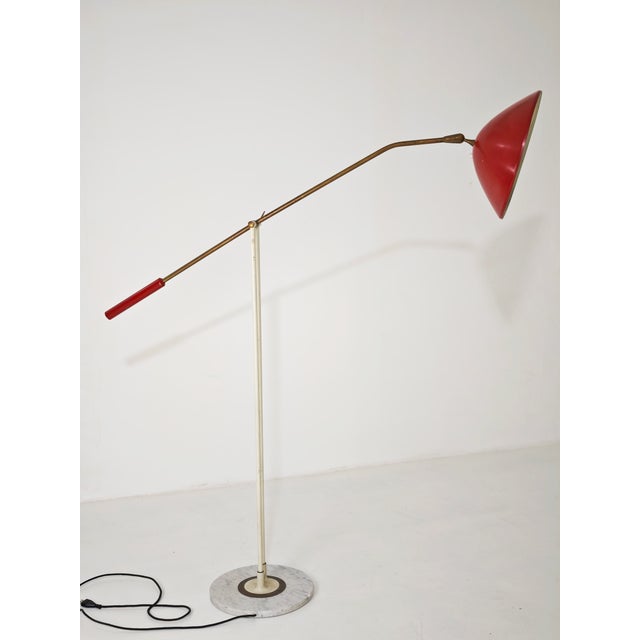 Vintage Floor Lamp in Red Marble with Brass and Metal from Stilnovo, 1950 For Sale - Image 12 of 17