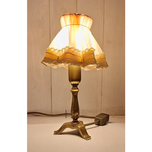 1980s Vintage Table Lamp with Pink Fabric Shade, 1980s For Sale - Image 5 of 7